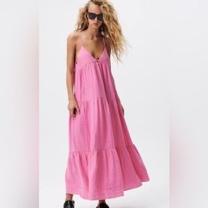 ZARA PINK MAXI DRESS TIE SHOULDERS SIZE SMALL